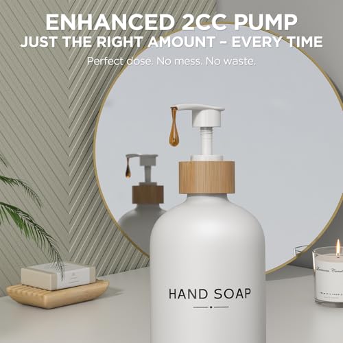 Hand and Dish Soap Dispenser Set,16oz Glass Bottles with Bamboo Pumps & Tray,Countertop Soap Dispensers for Kitchen,Luxury, Minimalist & Farmhouse Decor - color: Hand Dish (White)