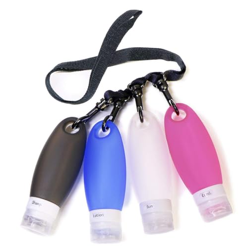 Gym Refillable Bottles Leak Proof Camping Travel Containers with Shower Lanyard,3.3oz TSA Approved Squeezable Silicone Travel Tube Set for Gym Shampoo Lotion Soap - color: 5 Pack: 3.3oz 4C + Shower Lanyard