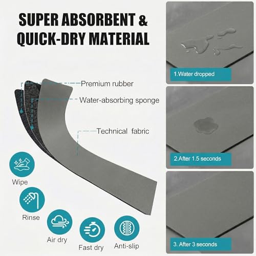 Customizable Faucet Mat for Kitchen Sink: 33"Lx5.5"W Grey Absorbent Sink Edge Protector & Splash Guard for Large Double bowl Sink- Cut to Fit 2, 3, 4 Holes Faucet & Irregular Sink with Soap Dispenser - size: 33" x 5.5"