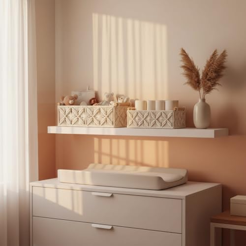 Macrame Storage Basket Boho Decor Baskets for Organizing Woven Decorative for Countertop Toilet Paper Basket for Tank Top for Home Decor Bedroom Nursery Livingroom Entryway (Set of 2) - color: white