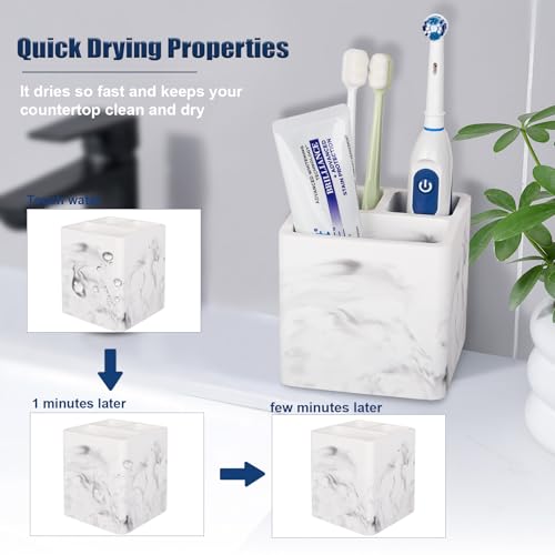 Diatomite Toothbrush Holders Tooth Brush Organizer, 2 Pack, Marble White | Water-Absorbent Material, 3 Slots for Electric Toothbrush and Toothpaste, for Bathroom Countertop, Shower, Vanity - color: Marble White(2 Pack)