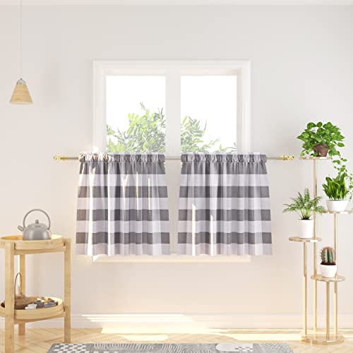 3 Pc Cotton Classic Country Farmhouse Kitchen Window Curtain -Grey & White Buffalo Check Tier & Valance Set, 54" x 18" / 27" x 24" - color: Plaids Grey&white, size: 27"W x 24"L (Pack of 3)