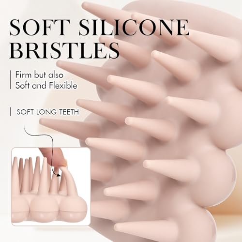Silicone Shampoo Brush & Scalp Massager Exfoliator for Dry, Itchy & Dandruff Relief Ergonomic Scrubber for Deep Hair Washing - Light Pink - color: Light Pink