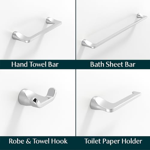 Mega Handles Bathroom Towel Holder Set - 4 Pieces Bathroom Accessories Sets - Heavy Duty Bathroom Accessory Set, 25'' Towel Bar, Robe Hooks & Toilet Paper Holder Wall Mounted - Polished Chrome Suite - color: Polished Chrome