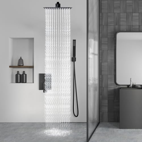 Aolemi Shower Faucet Set Rain Shower System with Handheld Spray Bathroom Shower Combo Rough-in Valve and Shower Trim Kit Included Matte Black 10 Inch Wall Mount Shower Head - color: Matte Black, size: 10 Inch Wall Mount Shower Head