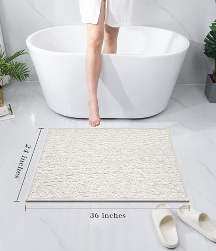 chakme Bathroom Rugs Mat 36x24, Ultra Thin Non Slip Bath Mat Quick Dry Absorbent Bath Mat for Bathroom Floor, (White, 36"x24") - color: White, size: 3'x 2'(Rectangular)