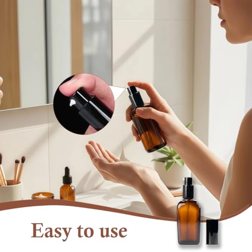 3Pcs 100ml / 3.4oz Amber Glass Bottles with Pump, Refillable Travel Containers, Leakproof Lotion Pump Dispensers for Skincare Liquids & Body Care Supplies