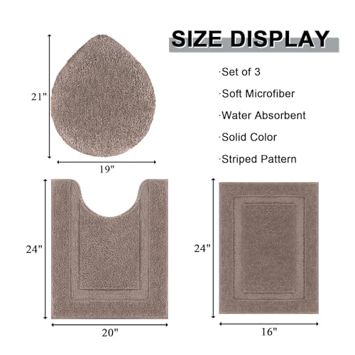 SHACOS Microfiber Bathroom Rugs Set of 3 with Toilet Lid Cover Non Slip | Washable Bath Mat Absorbent Bathroom Carpet 16"x24"+U Shape Toilet Rug 20"x24"+Toilet Lid Cover 19"x21", Coffee - color: Coffee, size: 16"x24"+U-Shape 20"x24"+Lid Cover 19"x21"