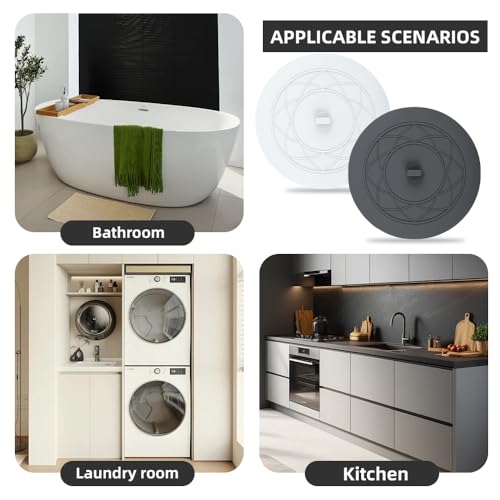 Tub Stopper 2PCS,Bathtub Drain Stopper,6 inches Bathtub Tub Drain Cover Stopper,Silicone Drain Plug,Kitchen Bathroom Hair Water Shower Stopper,Large Bathroom Laundry Accessories (Grey/White) - color: White/Grey