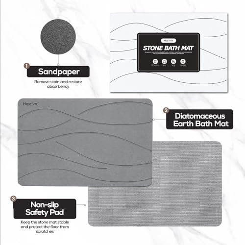 Natural Stone Bath Mat, Absorbent and Quick Dry, Diatomite Non-Slip Bathroom Rugs, Easy to Clean, Rugs for Bathroom Kitchen Living Room Doormat, Home Decor Accessories, 15.3″x23.6″, Dark Gray - color: Dark Gray, size: 1'3" x 1'11" (Rectangular)