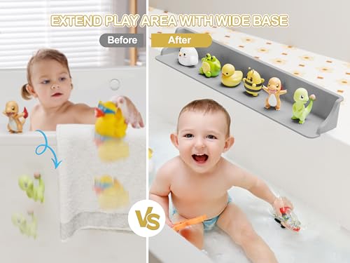 Cushore 3-Ft Bathtub Splash Guard PlayPad with Strong Suction Cups, Toy Tray Caddy Holder Storage, No-Leak, Mess-Free Bath Time for Kids, Grey - color: Grey