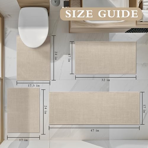 YIHOUSE Beige Bathroom Rug Sets 4 Piece, Absorbent Bath Mat for Bathroom Non Slip Washable, Bathroom Mat Quick Dry, Thin Bath Rug Set for Toilet and Floor - color: Beige, size: 4 Piece