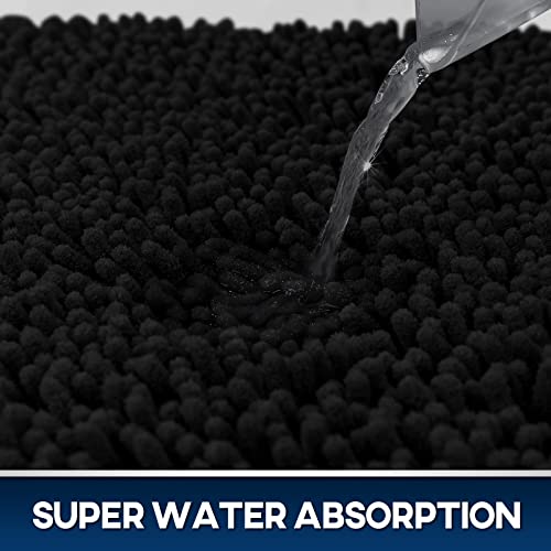 TREETONE Machine Washable Water Absorbent Bath Mat Bathroom Rugs Non Slip Soft Microfiber Mat (Set of 3-Medium 20" x 32"/Contour/Lid Cover, Black) - color: Black, size: Set of 3-Medium 20" x 30"/Contour/Lid Cover
