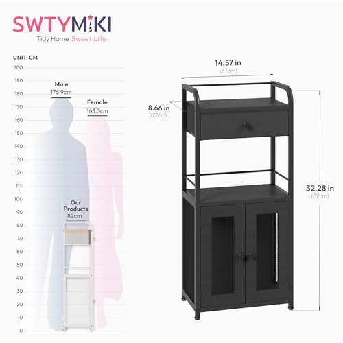 SWTYMIKI 14.57"x32.28" Bathroom Storage Cabinet – Freestanding Toilet Paper Storage with Doors & Drawer, Bathroom Organizers and Storage for Small Spaces, Laundry Room, Ideal for Towels, Black - color: Black