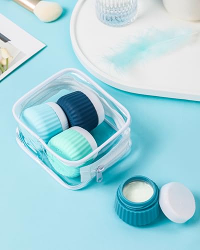 Mrsdry Travel Containers for Toiletries 4 Pack, TSA Approved Travel Size Toiletries, Travel Size Containers, With Clear Bag Leak Proof Silicone Jars, Travel Essentials Creams Jars Carrying Small Items - color: Blue, size: 1 oz