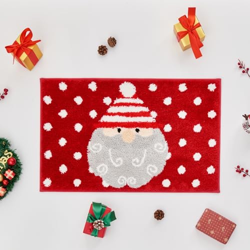 Douceur Christmas Santa Bathroom Rugs, Cute Red Bath Mat, Soft and Absorbent Washable Polka dot Bath Rugs Non Slip, 32"X20" - color: Christmas Santa-red, size: 1'8" x 2'8" (Rectangular)