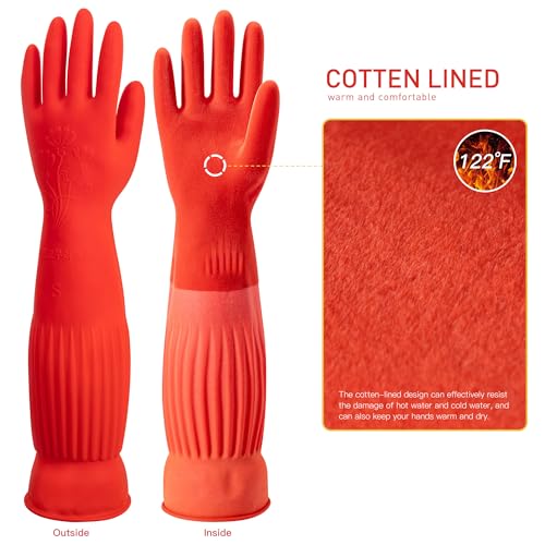 ThxToms Rubber Dishwashing Cleaning Gloves (2-Pair) - Fleece Lined, Reusable, Waterproof with Extra-Long Cuff & Anti-Slip Design for Household & Kitchen Use - Small - size: Small (Pack of 4)