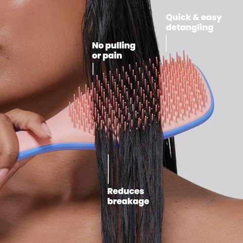 Tangle Teezer Ultimate Detangler Brush, Straight to Wavy, Apricot Blaze | Patented two-tier, regular-flex teeth reduce breakage & split ends on wet or dry hair; Shower-friendly hairbrush for all ages - color: Apricot Blaze