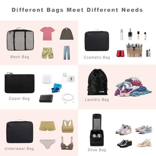 BAGAIL 8 Set Packing Cubes Luggage Packing Organizers for Travel Accessories-Jet Black - color: Jet Black, size: 8 Set