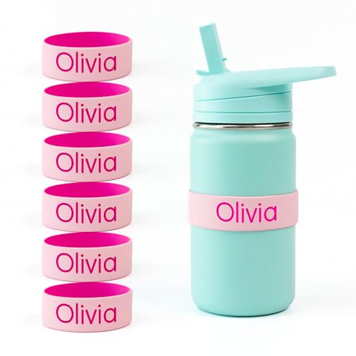Mabel’s Labels Personalized Two-Tone Engraved Silicone Name Bands – Reusable Dishwasher-Safe Name Bands for Water Bottles, Sippy Cups & Drinkware (Pink & Light Pink, 6 Pack) - color: Pink, size: 6 Count (Pack of 1)