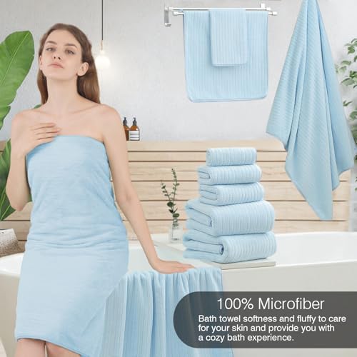 Hailea 18 Piece Family Bath Towel Set Include 6 Bath Towels,6 Hand Towels and 6 Washcloths Soft Bathroom Towel with Hanging Loops,Highly Absorbent Quick Dry Towels Set for Bathroom,Hotel and Spa-Blue - color: Blue, size: 18-Piece Set