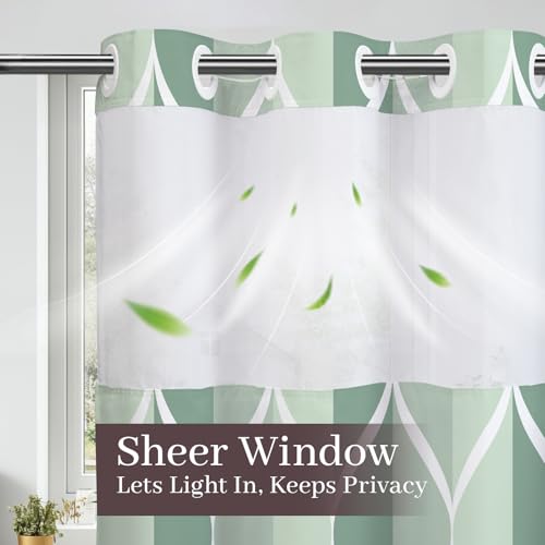 Yiatn No Hook Dark Green Double Shower Curtain with Snap in Fabric Liner Set - Hotel Style with See Through Mesh Top Window, Modern Geometric Waterdrop Design,Waterproof and Washable, 71x74 INCH - color: Dark Green, size: 71"W x 74"L (Pack of 1)