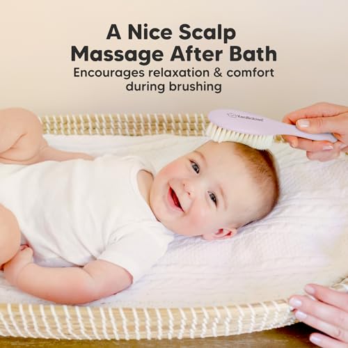 Wooden Baby Hair Brush for Toddler, Infant Cradle Cap (Thistle, Regular) | Soft Goat Bristles Brush for Newborn Girl, Boy Hair, Scalp, Styling, Gentle Grooming, Baby Comb, Baby Bath Essentials - color: Thistle, size: Oval, Regular 7"