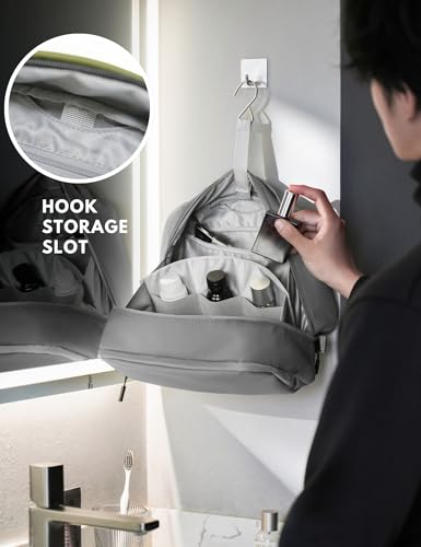 Large Hanging Travel Toiletry Bag for Men Women, Water-resistant Dopp Kit | 6L Large Capacity Wide Open Cosmetic Makeup Bag Bathroom Shower Bags for Toiletries, Grooming, Shaving Organizer Bag - color: Grey