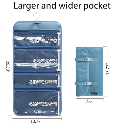 Foldable Clear Hanging Travel Toiletry Bag Cosmetic Organiser Storage - color: Blue