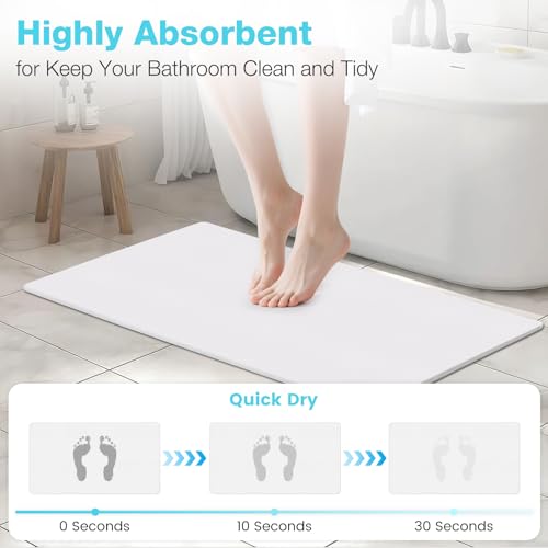 Large Diatomite Stone Bath Mat, Premium Non-Slip Natural Diatomaceous Earth Bathtub Quick Drying Mats for Bathroom Floor (30" x 17" White) - color: White, size: 30" x 17"
