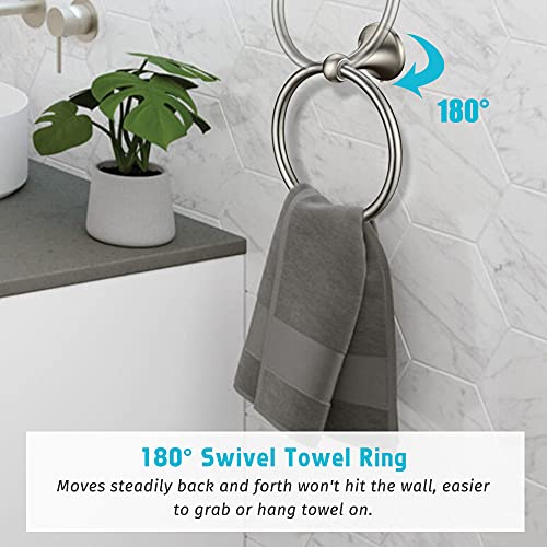 4 Piece Bathroom Accessory Set(Adjustable Towel Bar, Towel Ring, Toilet Paper Holder,Towel Hook), Wall Mounted Bathroom Hardware Accessories Set,Brushed Nickel - color: Brushed Nickel, size: 4 pieces