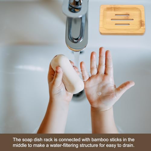 uxcell Wooden Soap Dish, Natural Bamboo Soap Tray Self Draining Soap Holder Saver for Bathroom, Bathtub, Kitchen Sink, 4Pcs