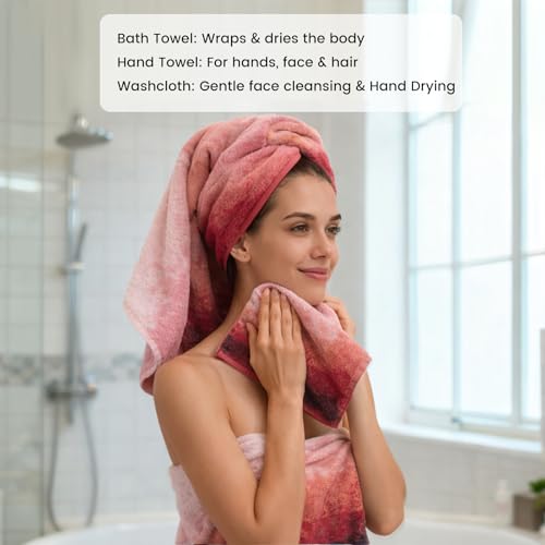8-Piece Cotton Bath Towel Set for Bathroom, Hanging Loops, Ombre Gradient | Complete starter set for daily showers, sink-side use, small bathrooms, and guest baths, OEKO-TEX certified, easy care - color: C03: Colorful - Plumgarden