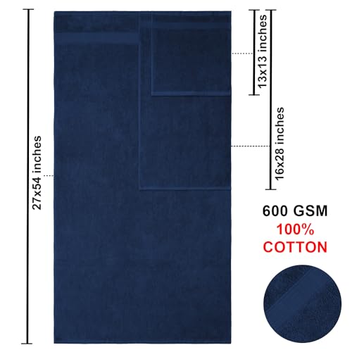 American Bath Towels 100% Cotton 6 Piece Turkish Towel Set, Ultra Soft Absorbent Bathroom Towels, 2 Bath Towel 2 Hand Towels 2 Washcloths, Navy Blue - color: Navy Blue, size: 6 Piece Towel Set XL