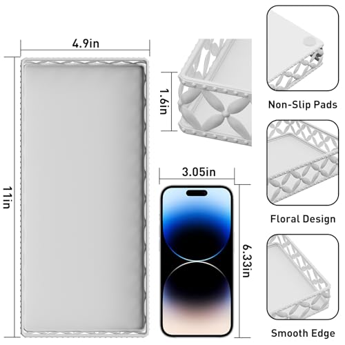 Bathroom Vanity Tray for Countertop - 11" x 4.9" White Decorative Tray | Small Metal Rectangle Tray, Non-Slip Bathroom Counter Tray, Bathroom Organizer for Perfume Makeup Cosmetic Jewelry Soap - color: Rectangle Floral-white