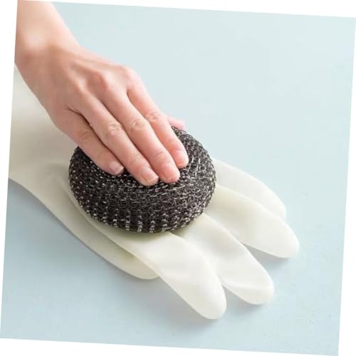 FENICAL Waterproof Household Cleaning Gloves 4-pair Set, White Large Latex Plastic Steel Protective Kitchen Gloves for Housework and Toilet Cleaning