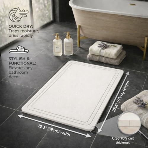 Stone Bath Mat – Diatomaceous Earth Quick Drying Non-Slip Bathroom Mat – Absorbent Diatomite Shower Mat, Durable & Easy to Clean, Modern, 23.6" x 15.3" (2 Pack White - Linea) - color: White - Linea
