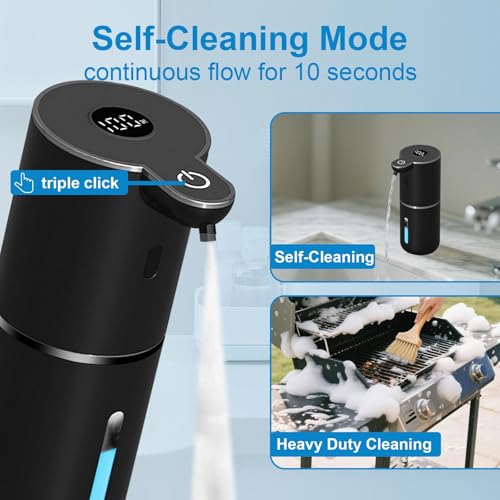 OHIFAST Automatic Foaming Soap Dispenser Touchless, USB Rechargeable Smart Hand Soap Dispenser, 6-Level Adjustable, 12.8oz/380mL, Compatible with Thick Thin Dish Soap for Bathroom Kitchen-Black - color: Black, style: Foam