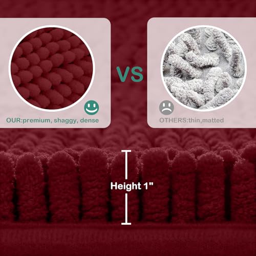 HOMEIDEAS Bathroom Rugs Set 2 Pieces, Ultra Soft Non Slip Absorbent Chenille Toilet Bath Mat Set (Burgundy) - color: Red-burgundy, size: 1'8" x 2'8" (U Shape 20"x24"+20"x32")