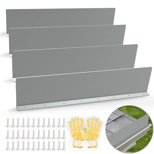 Gutter Valley Splash Guards, 15.7 x 3.5 Inch 4 Pack Gutter Guard, Aluminum Rain Gutter Guard Downspout Rain Diverter for Roof Shingle, Rain Drip Guard for Straight House (Gray) - color: Gray