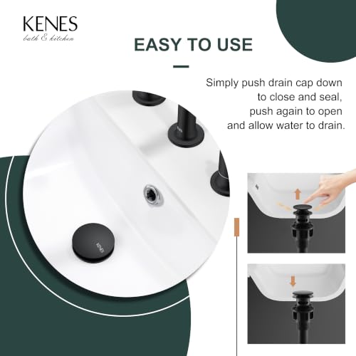 KENES Pop Up Bathroom Sink Drain with Overflow, Matte Black Pop Up Drain Stopper Anti Clog Pop Up Drain Stopper Lavatory Bathroom Vanity Sink Drain - color: Matte Black, size: Big Pop up Cap (With Overflow)