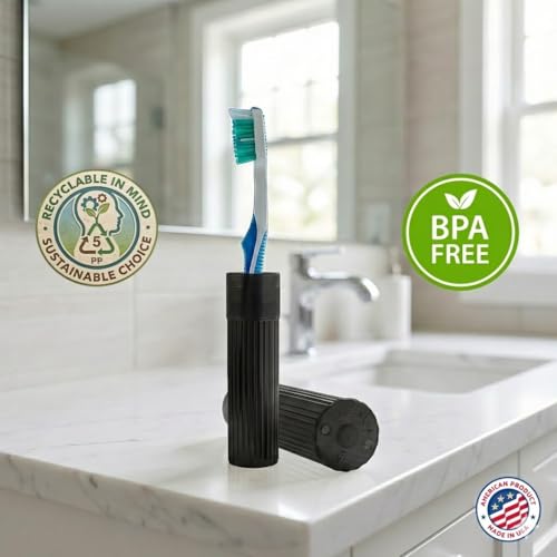 American Comb Toothbrush Holder - Black, Made in USA, with Ventilation Holes, for Toothbrush Covers, Toothbrush Holder, Toothbrush Soft, Durable Design, Hygienic Bathroom Accessory - color: Black
