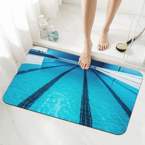 Stone Bath Mats for Bathroom Diatomaceous Earth Bath Mat Super Absorbent Floor Mat Blue Swimming Pool Stone Drying Mats Quick Drying Diatomite Shower Mat for Bathtub Pad 15.7x23.6in - color: Blue Swimming Pool