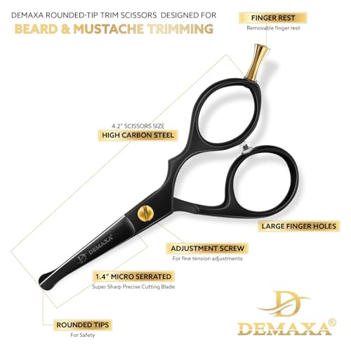 Premium 4.2 Blunt Tip Professional Mustache Scissors Beard Scissors for Men with Slanted Tweezers 1 Mustache Comb 1 Beard Comb & Pouch – Beard Trimming kit & Mustache Kit - color: 4.2" Blunt Tip Black With Tweezer