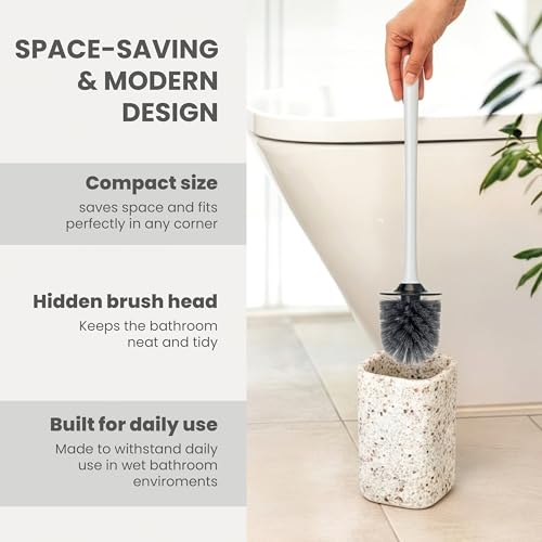 Vigar Zense Toilet Brush and Holder Set - Toilet Bowl Brush and Holder, Polyresin Stone Bathroom Accessory, Compact Toilet Cleaner Brush for Bathroom Decor and Toilet Accessories Set - Terrazzo - color: Terrazzo
