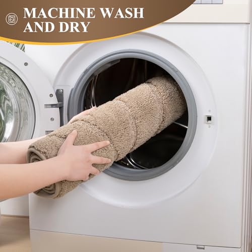 Bsmathom Bathroom Rugs Sets 3 Piece, Soft Non Slip Microfiber Bath Mat and U-Shaped Contour Toilet Rug, Machine Washable Absorbent Shaggy Bathroom Set, Brown - color: Brown