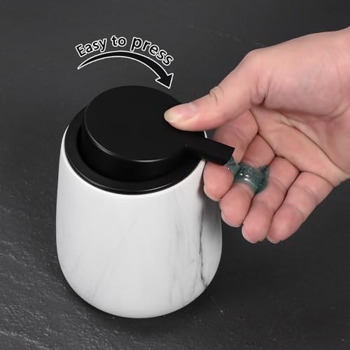 12Oz Ceramic Liquid Soap Dispenser - Modern Lotion Hand Soap Dispenser with Easy-to-Press Black Pump, Reusable and Refillable Dish Soap Dispensers for Bathroom & Kitchen, Marble White - color: Marble White, style: Liquid Pump