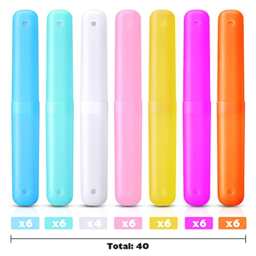 40 Pieces Travel Toothbrush Holder Case Portable Plastic Travel Toothbrush Case Toothbrush Containers Breathable Toothbrush Storage Assort Color for Travel Trip Home School Camping Business, 7 Colors - color: Rainbow