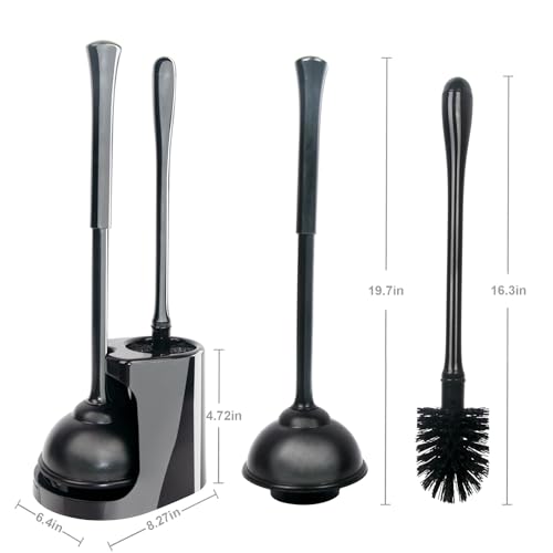 CELOX 2 Sets Black Toilet Brush and Plunger Set for Bathroom Heavy Duty - color: Shiny-black