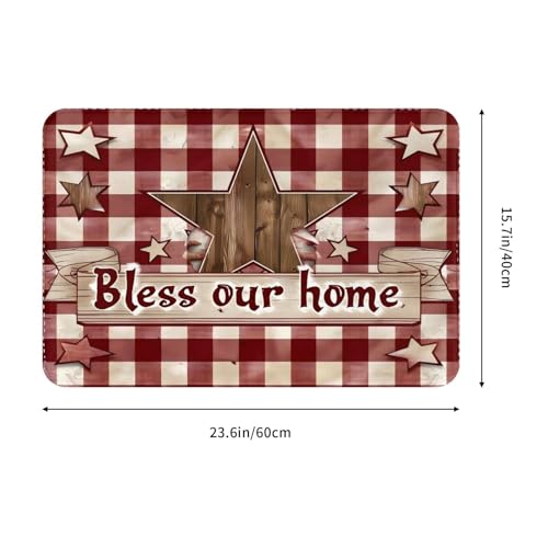 Bath Mat Country Star Burgundy Red Plaid Berry Retro Wood Quick Dry Bathroom Rugs Non Slip Absorbent Shower Flannel Rug Floor Mat for Bathroom,Bathtub,Sink,Bedroom,16"X24" - color: Cay19